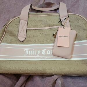 Juicy Couture Tan and Pink Travel Bag with Retro Design